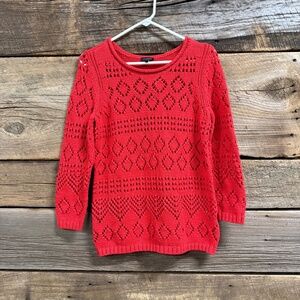 NWT Talbots pointelle knit sweater, crewneck, 3/4 sleeves, red, small